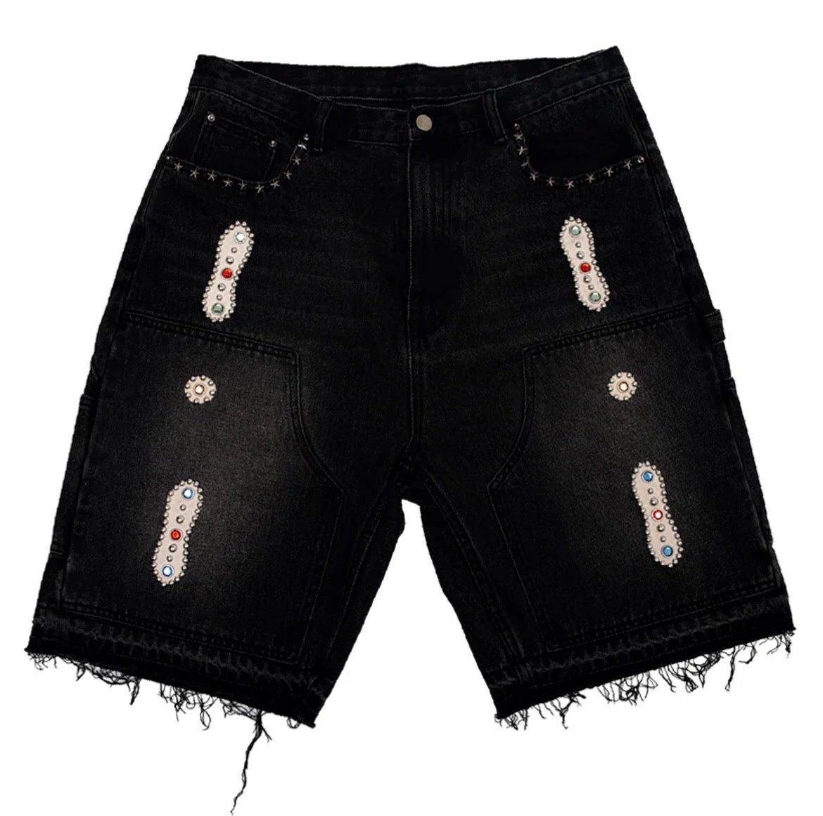 JAPANESE SORROWS EMBELLISHED DOUBLE KNEE SHORTS