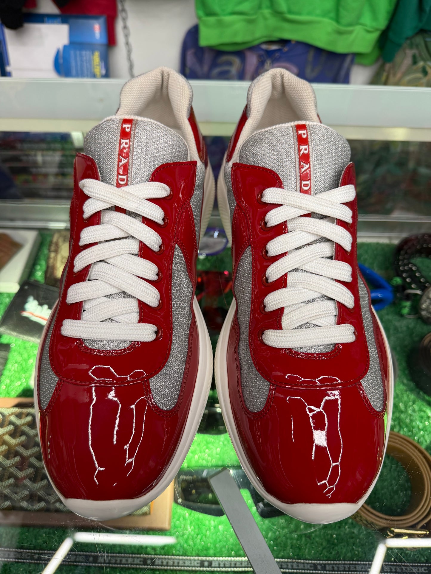 PRADA AMERICA CUPS RED PATENT LEATHER (PRE-OWNED W/ BOX