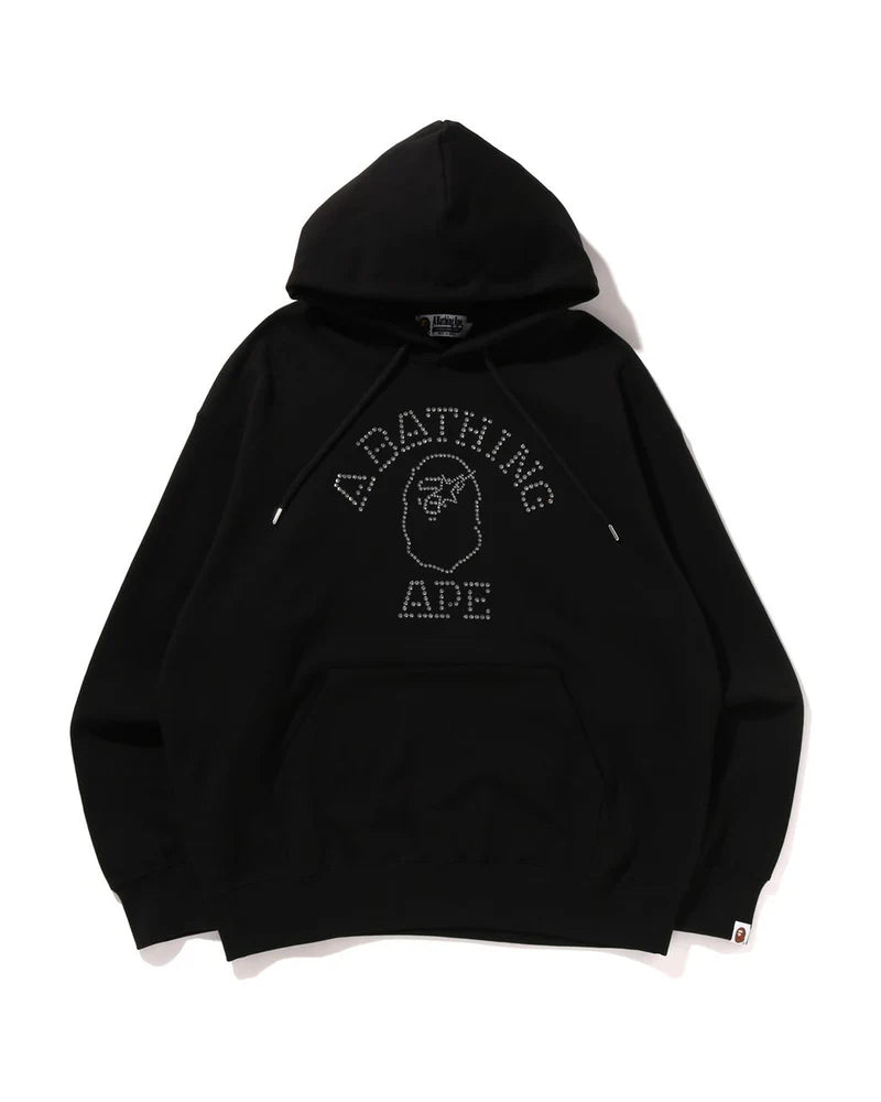 BAPE BLACK RHINESTONE COLLEGE PULLOVER HOODIE (PRE-OWNED)