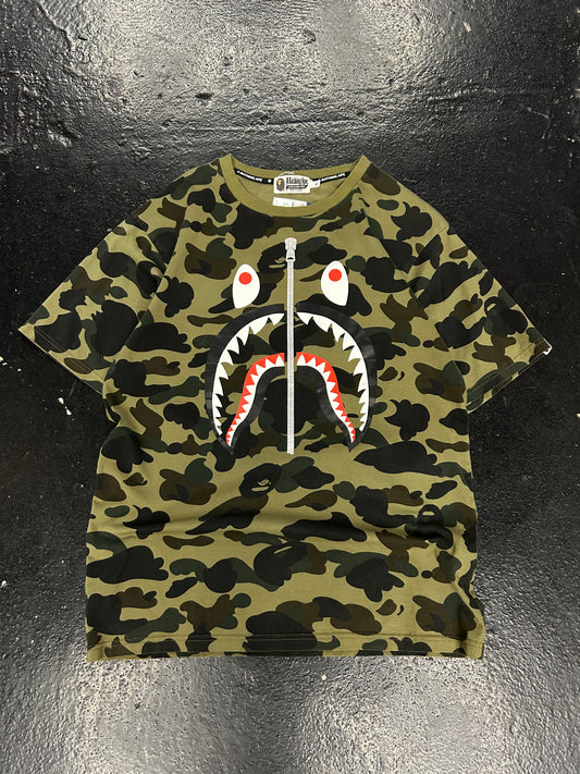 BAPE 1ST CAMO SHARK GREEN CAMO TEE (PRE-OWNED)