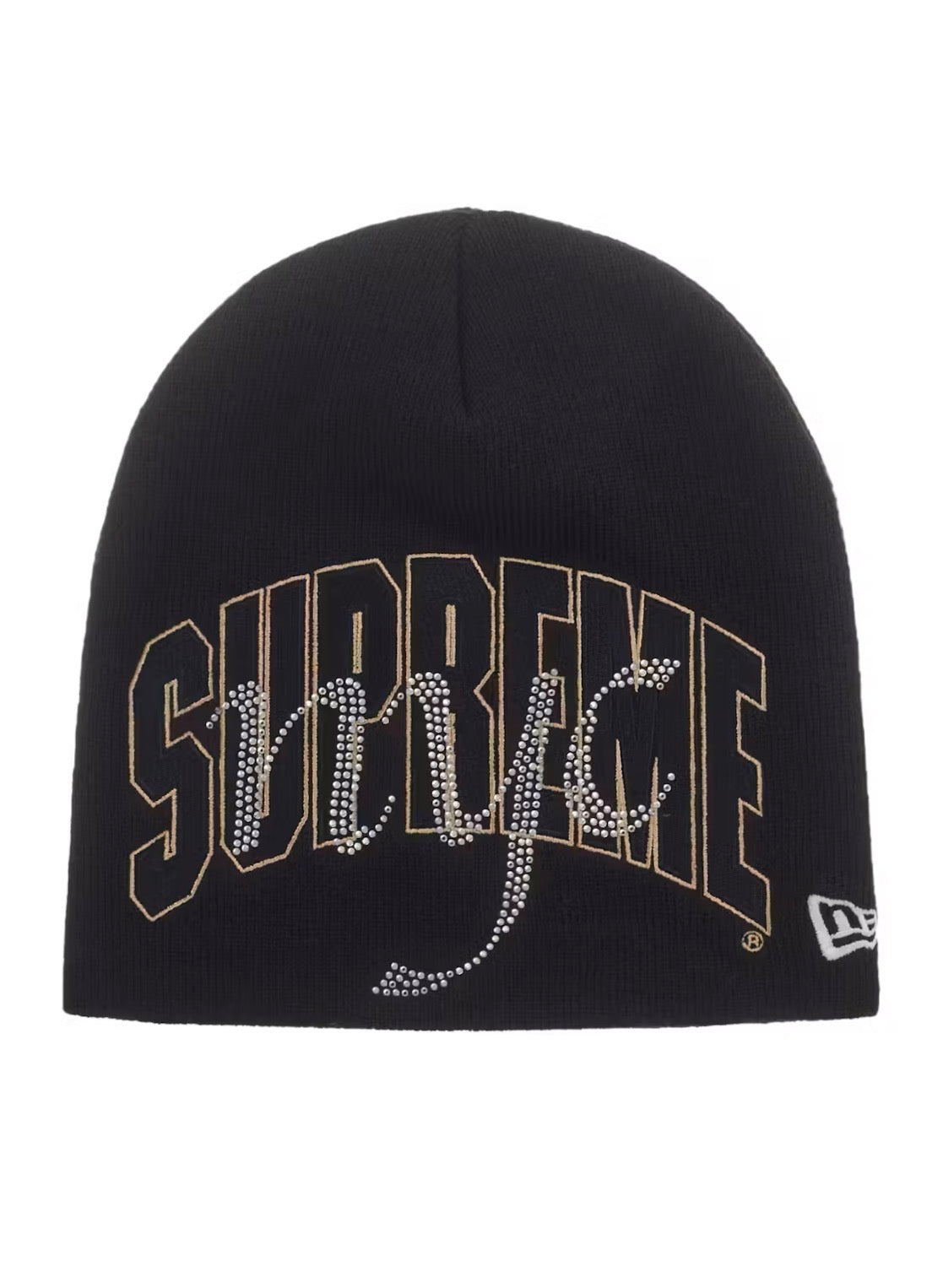 SUPREME NEW ERA RHINESTONE BLACK BEANIE SS26