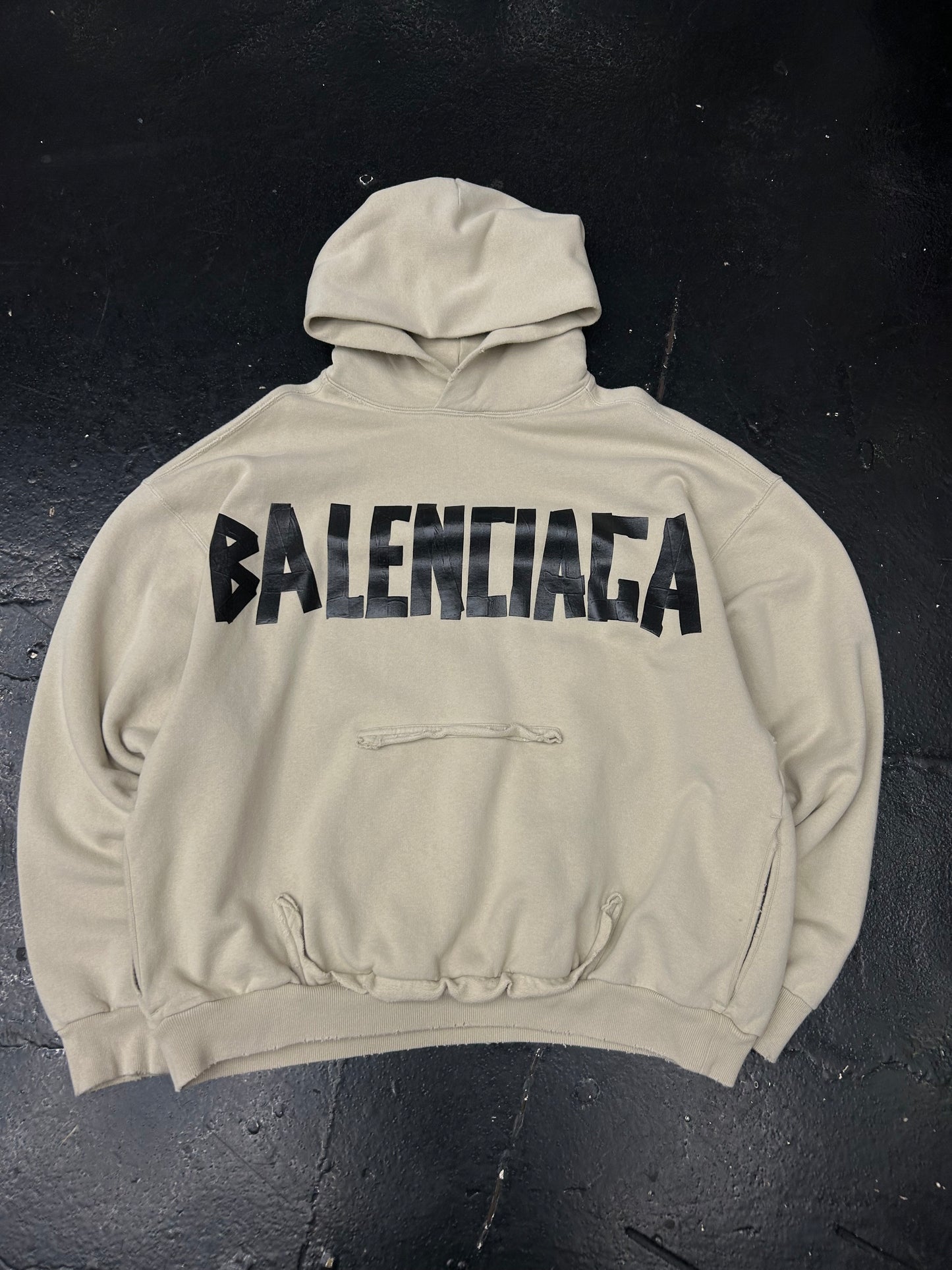 BALENCIAGA RIPPED POCKET HOODIE “BEIGE” (PRE-OWNED)