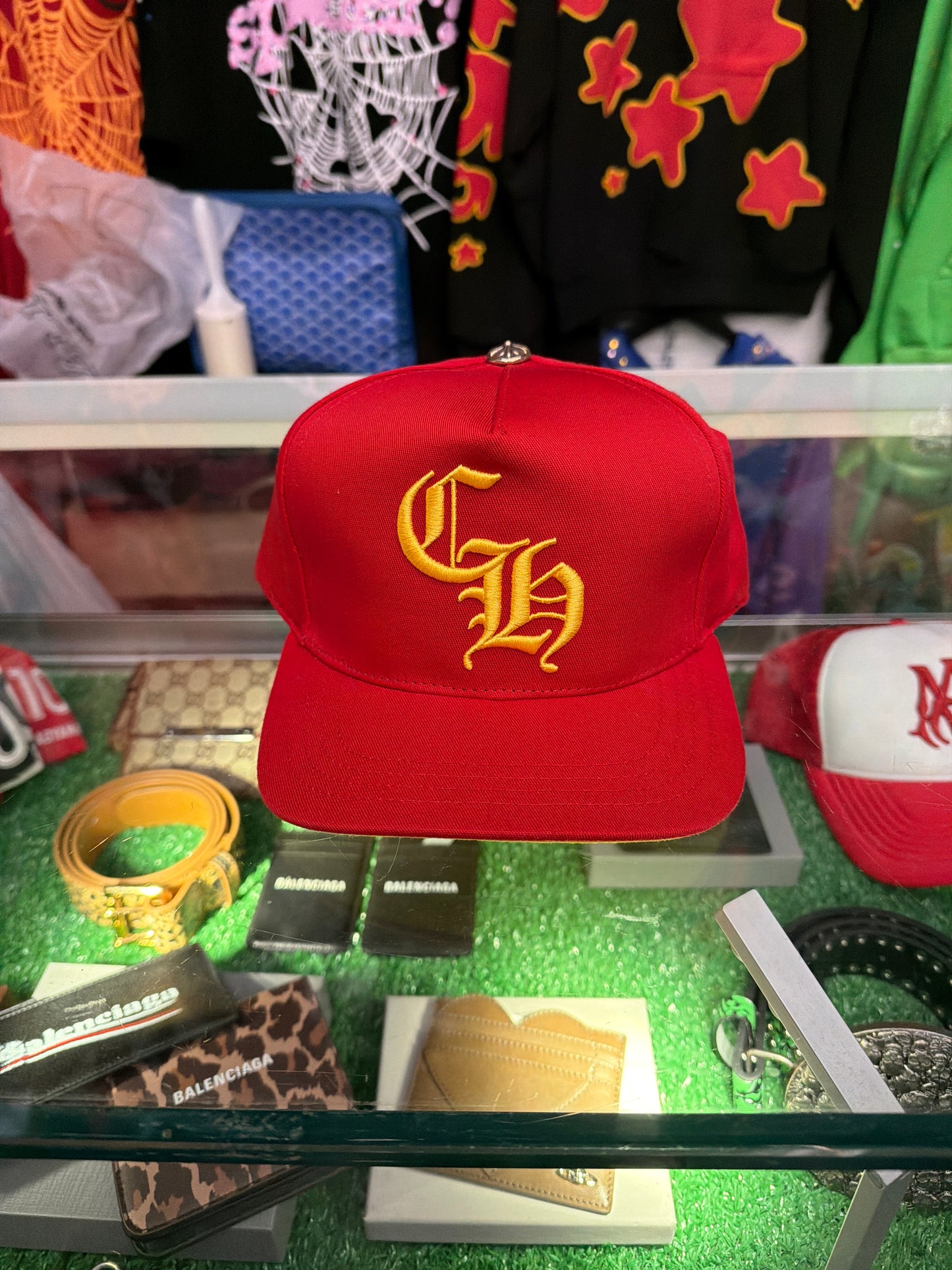 CHROME HEARTS CH EMBROIDERED “RED/ YELLOW” BASEBALL HAT (PRE-OWNED)