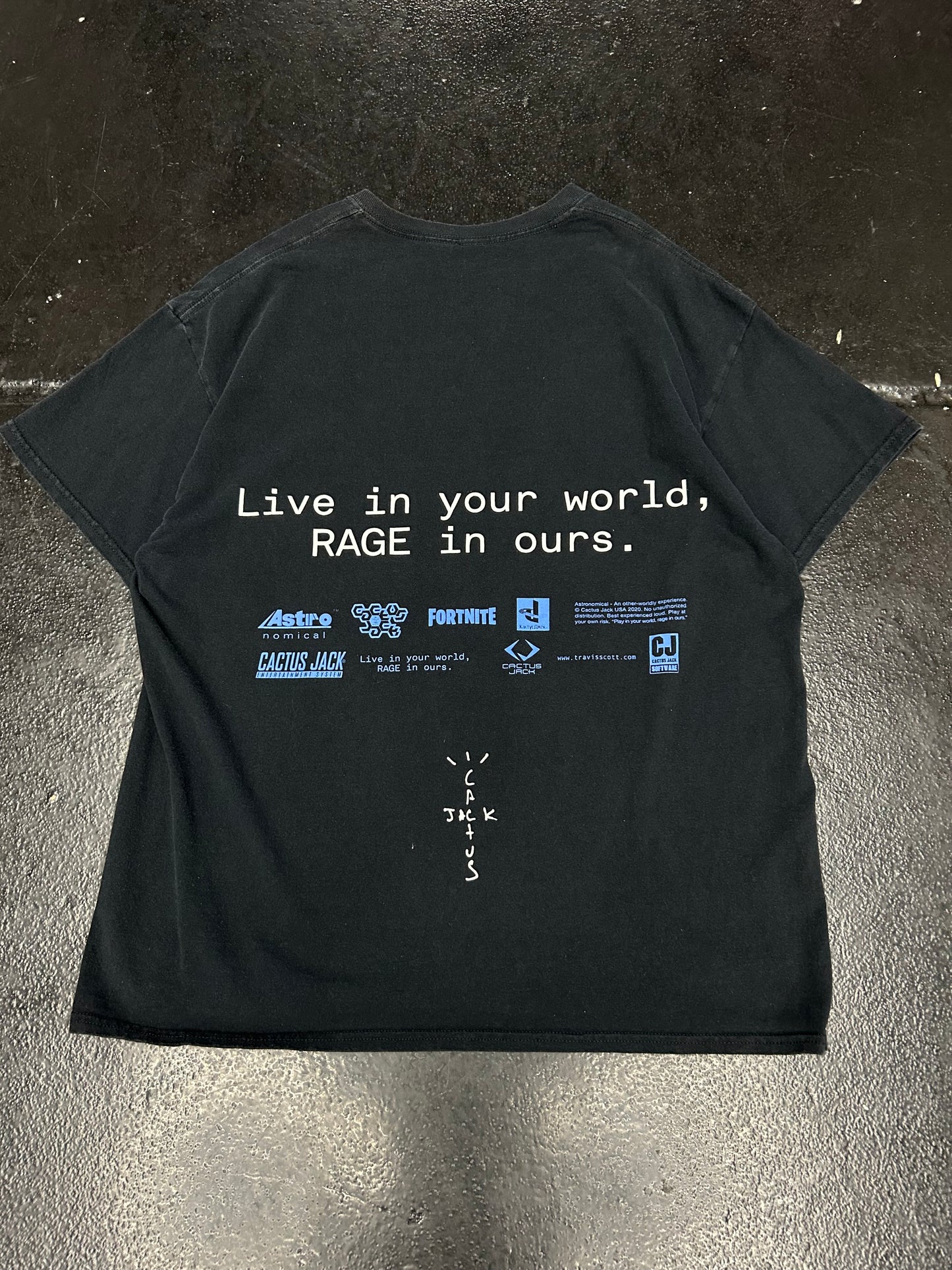 CACTUS JACK X PLAYSTATION FLAMING WORLD BLACK TEE (PRE-OWNED)