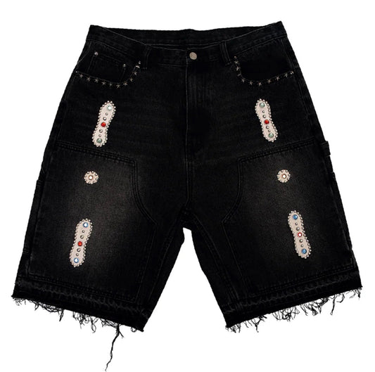 JAPANESE SORROWS EMBELLISHED DOUBLE KNEE SHORTS
