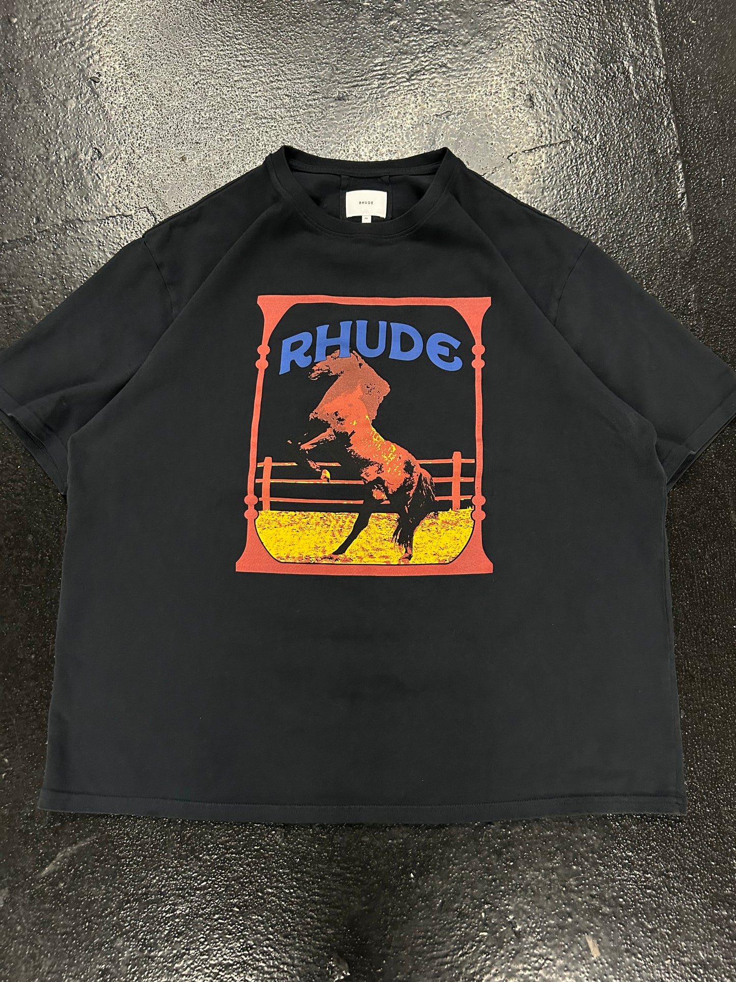 RHUDE HORSE RODEO BLACK TEE (PRE OWNED)