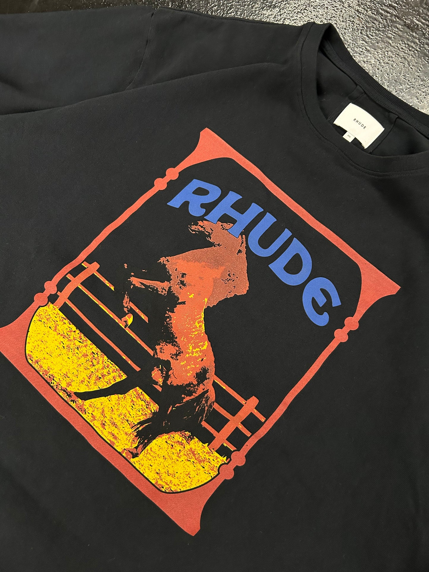 RHUDE HORSE RODEO BLACK TEE (PRE OWNED)