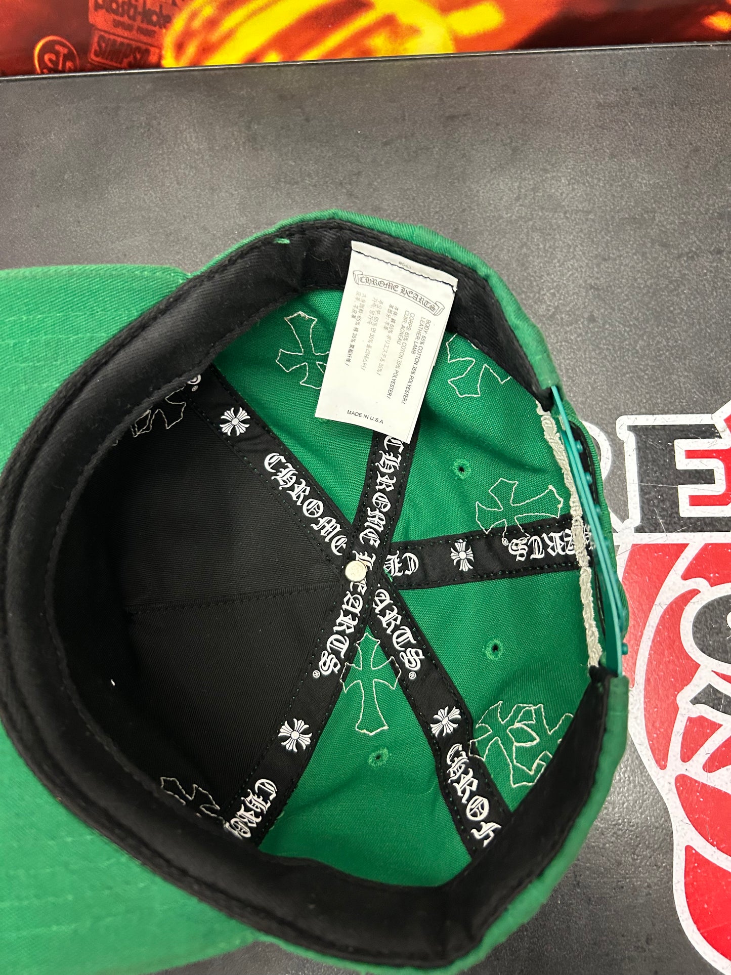 CHROME HEARTS GREEN MONOGRAM HAT WHITE LEATHER CROSSES (PRE-OWNED)
