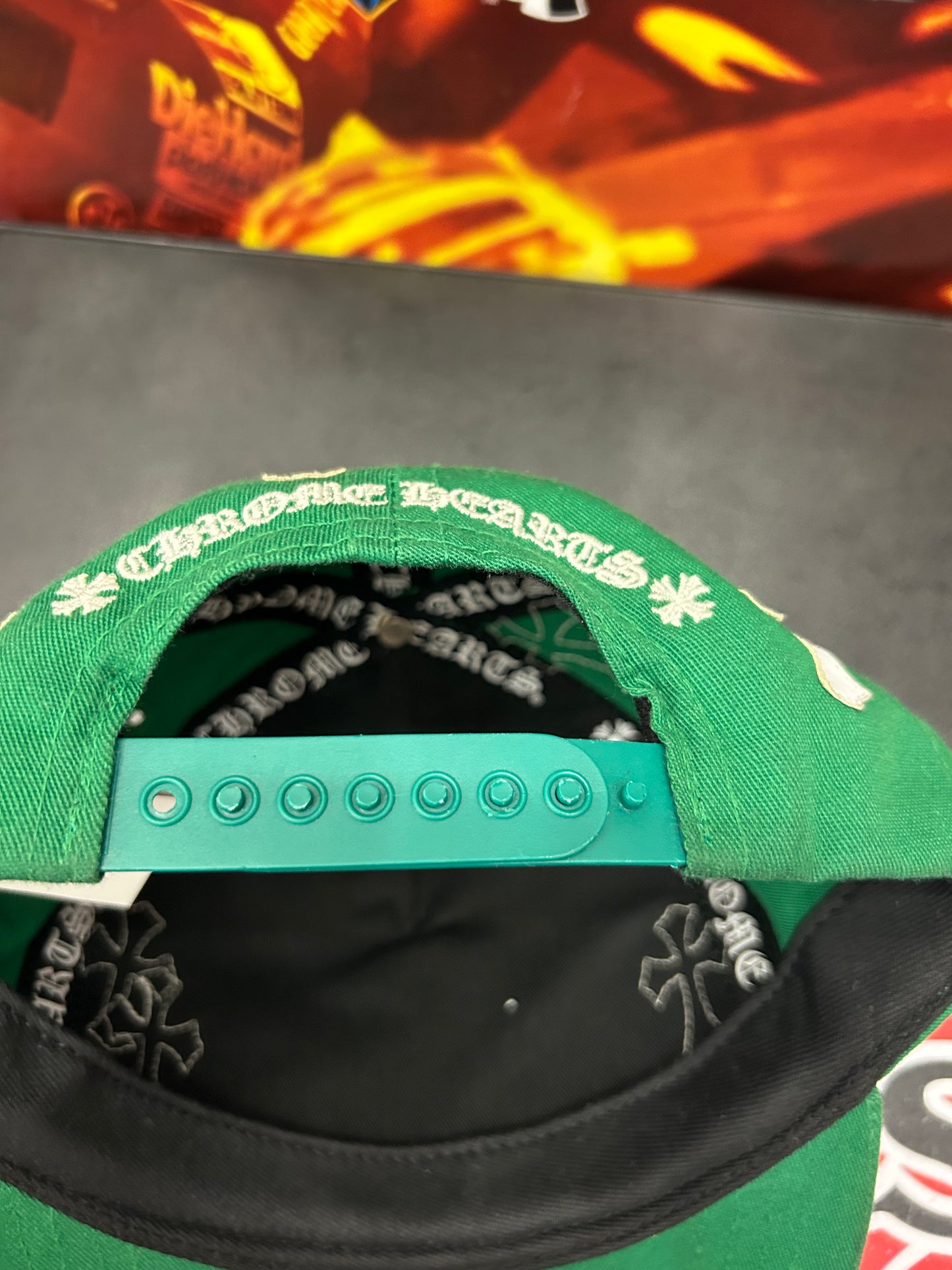 CHROME HEARTS GREEN MONOGRAM HAT WHITE LEATHER CROSSES (PRE-OWNED)