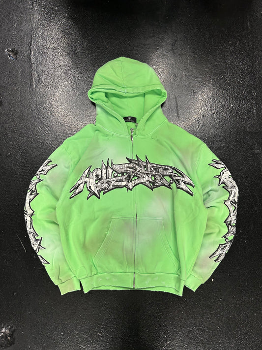 HELLSTAR NEON GREEN SCRIPT ZIP UP (BRAND NEW)