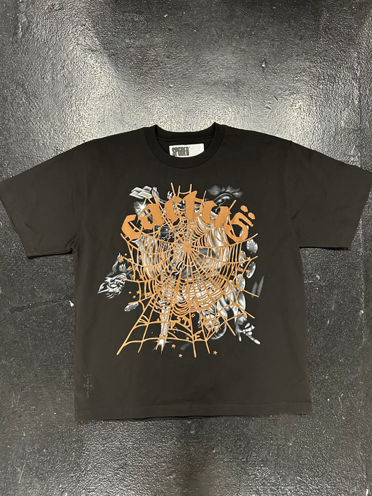 SP5DER X CACTUS JACK BROWN WEBS BLACK TEE (BRAND NEW)