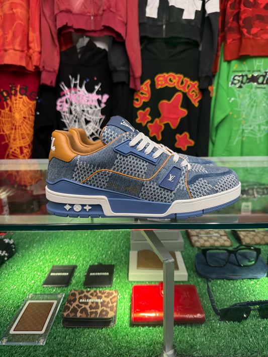 LOUIS VUITTON LV TRAINER BLUE DAMIER 3D DENIM