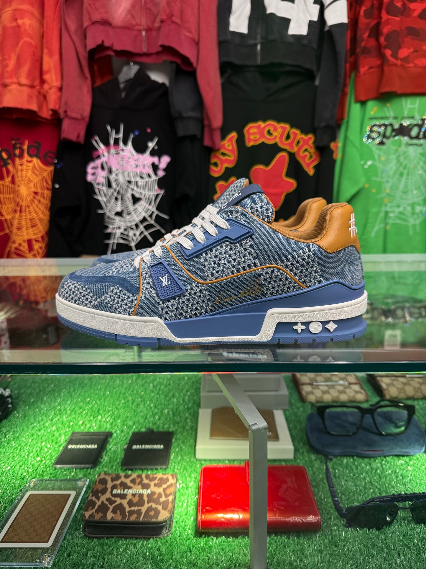 LOUIS VUITTON LV TRAINER BLUE DAMIER 3D DENIM
