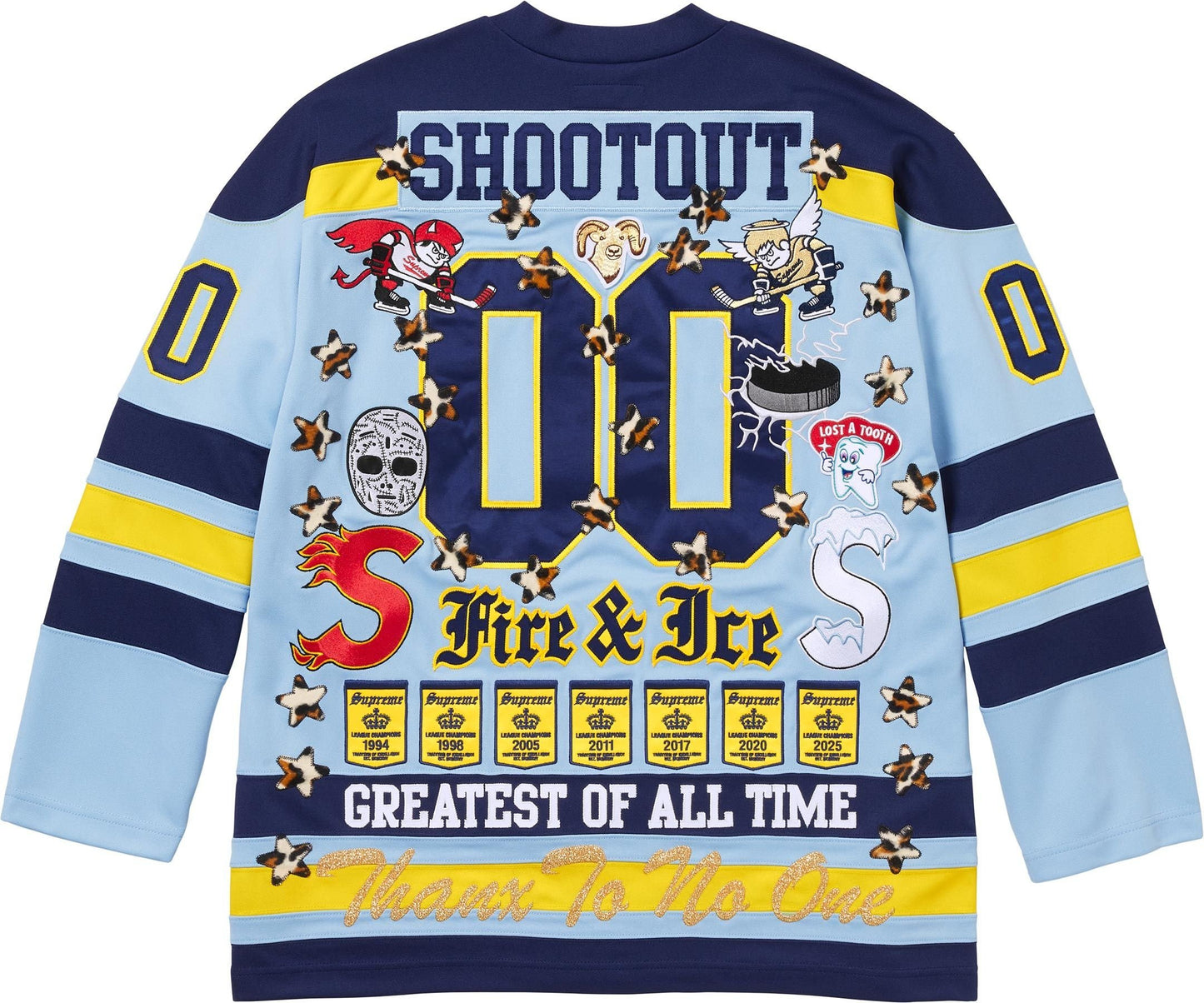 SUPREME FIRE AND ICE SHOOTOUT BLUE HOCKEY JERSEY (BRAND NEW)