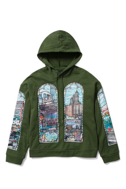 WHO DECIDES WAR POLITICS AS USUAL GREEN HOODIE (PRE-OWNED)