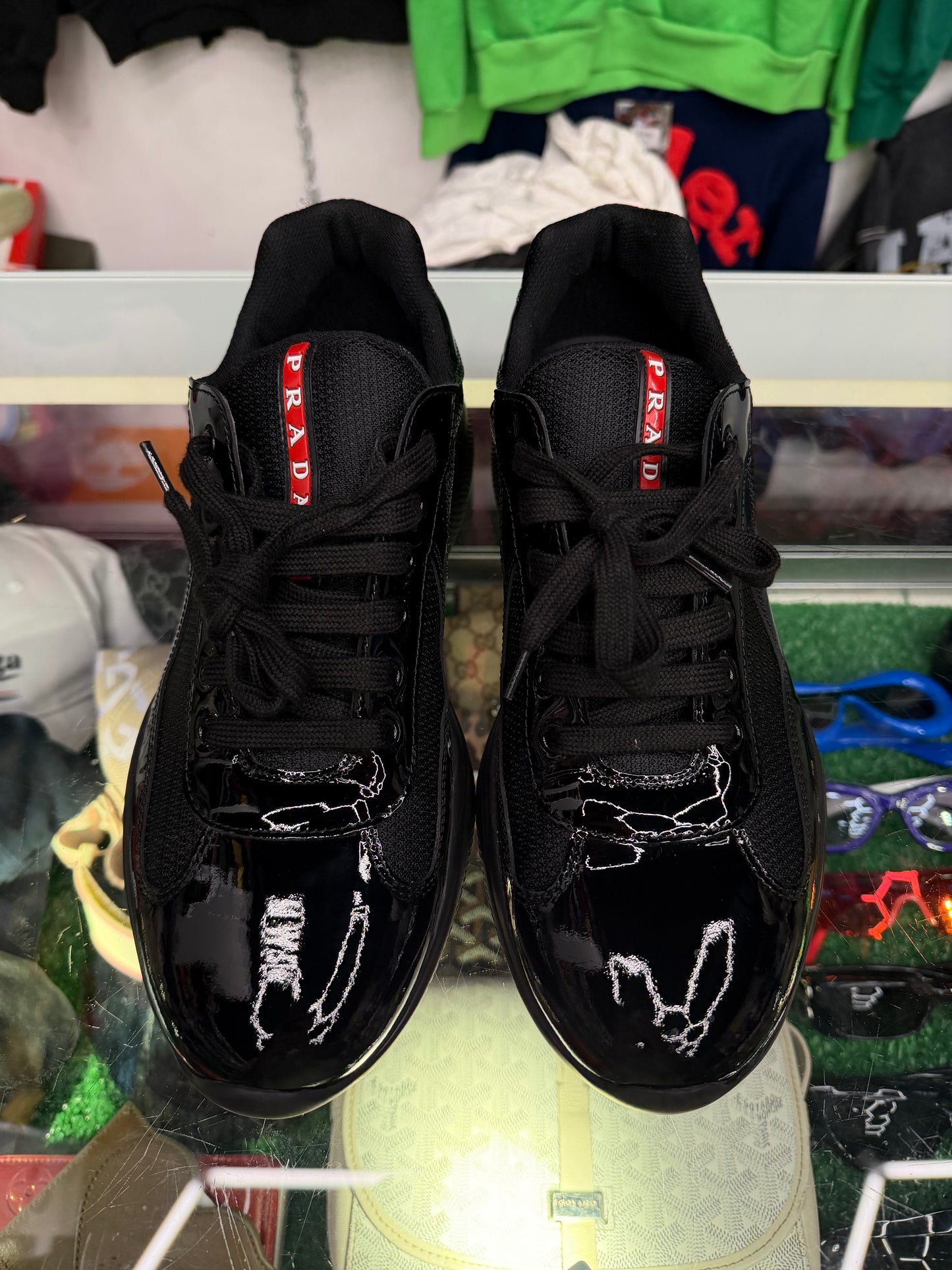 PRADA PATENT LEATHER AMERICA CUPS (PRE-OWNED W/ BOX)