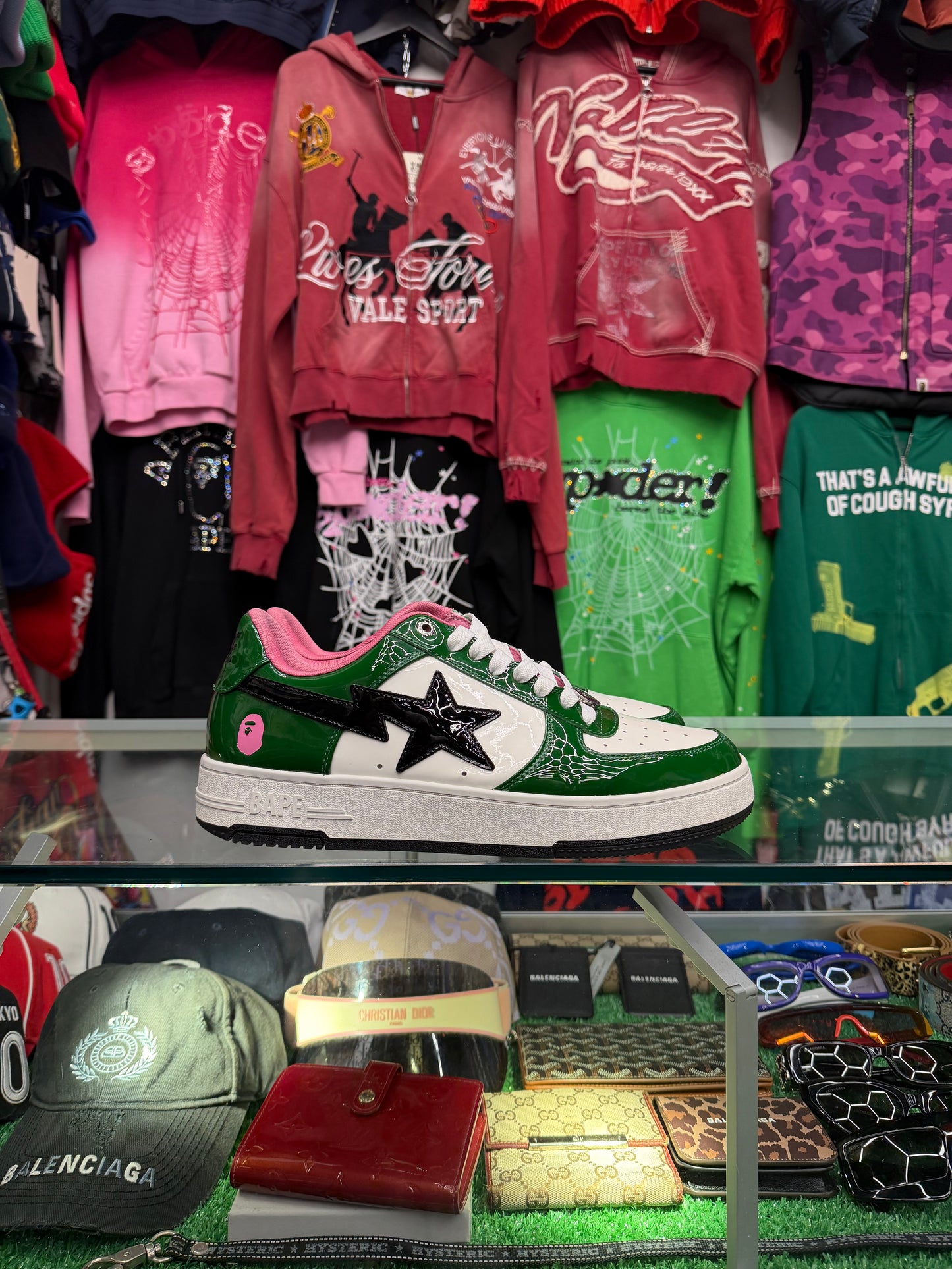 A BATHING APE BAPESTA GREEN PINK (PRE-OWNED W/ BOX)