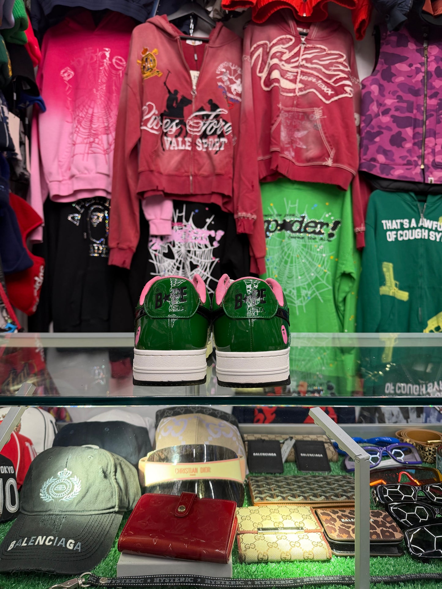 A BATHING APE BAPESTA GREEN PINK (PRE-OWNED W/ BOX)