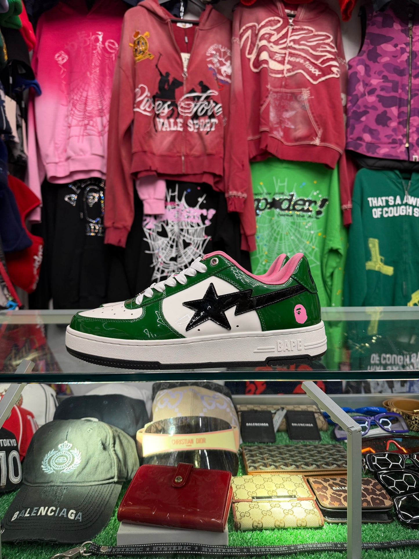 A BATHING APE BAPESTA GREEN PINK (PRE-OWNED W/ BOX)