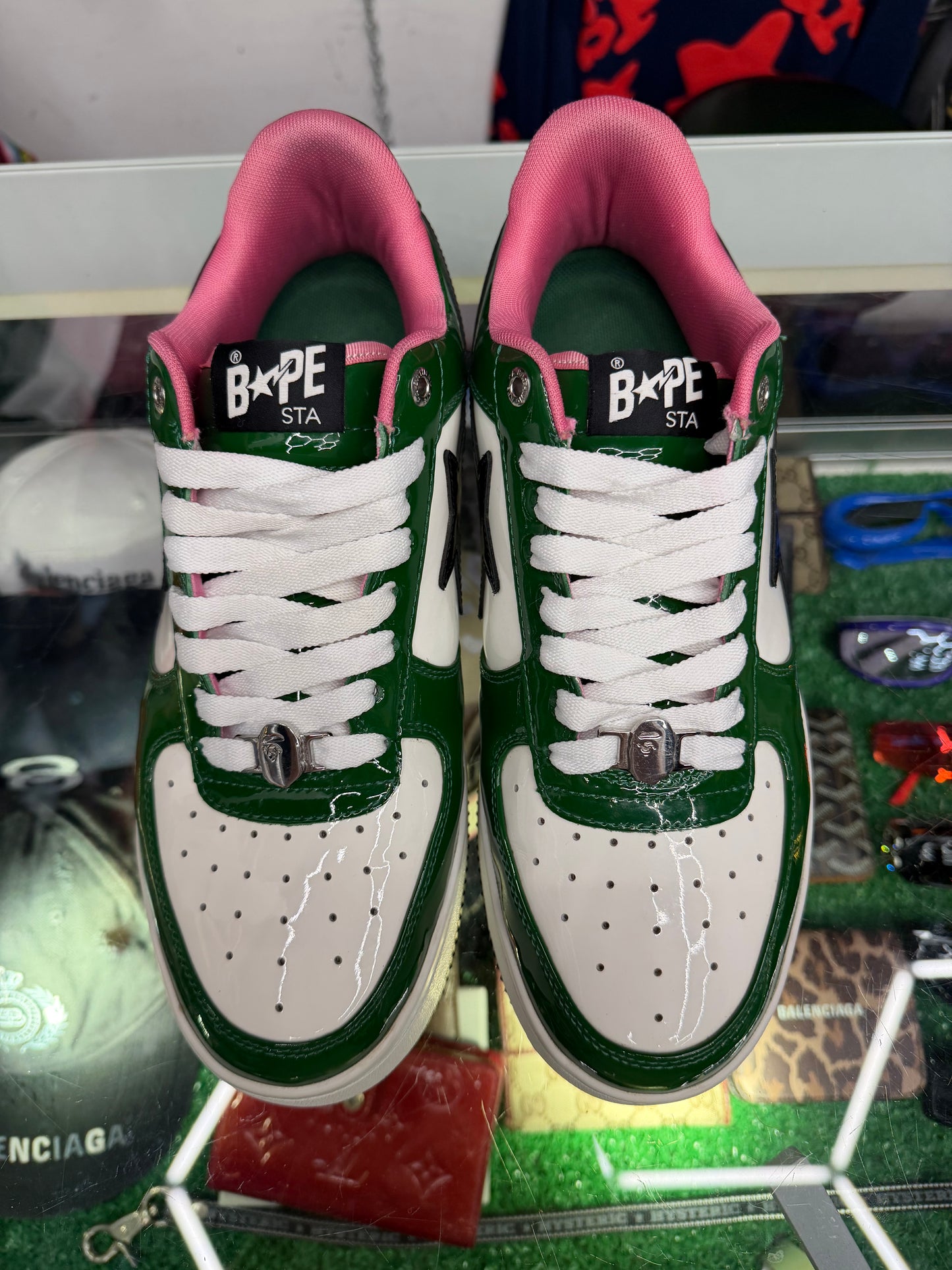 A BATHING APE BAPESTA GREEN PINK (PRE-OWNED W/ BOX)