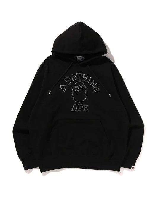 BAPE BLACK RHINESTONE COLLEGE PULLOVER HOODIE (PRE-OWNED)