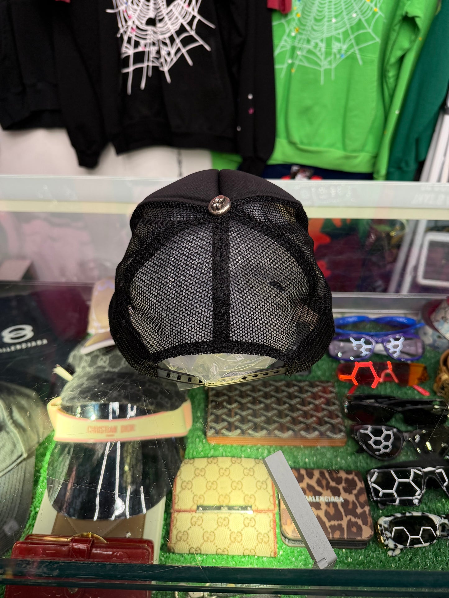 CHROME HEARTS ROLLING STONES LEATHER PATCH TRUCKER HAT (PRE-OWNED)