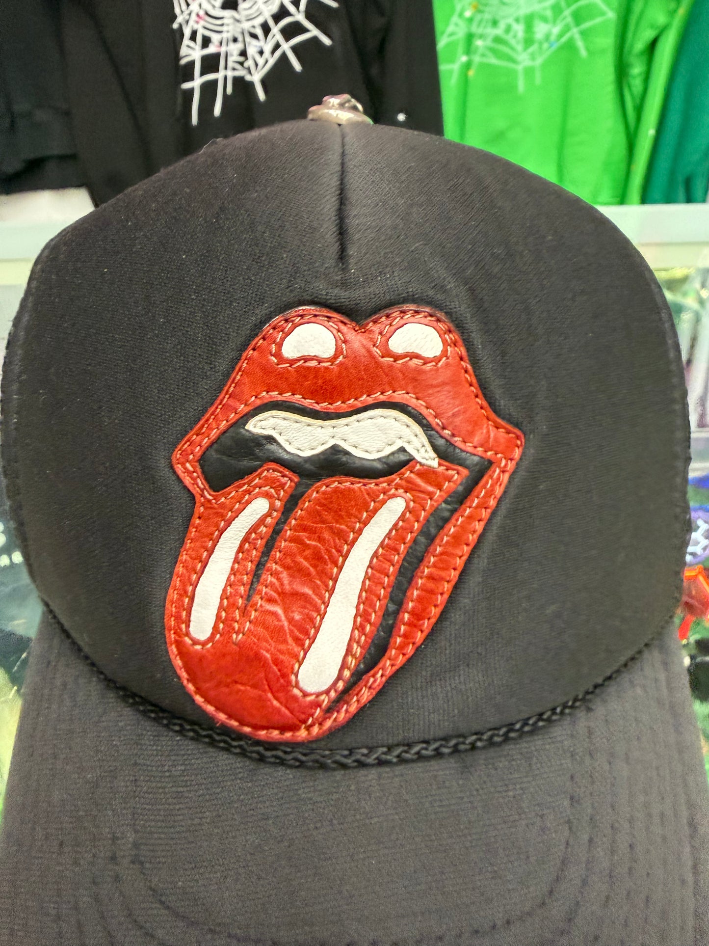 CHROME HEARTS ROLLING STONES LEATHER PATCH TRUCKER HAT (PRE-OWNED)