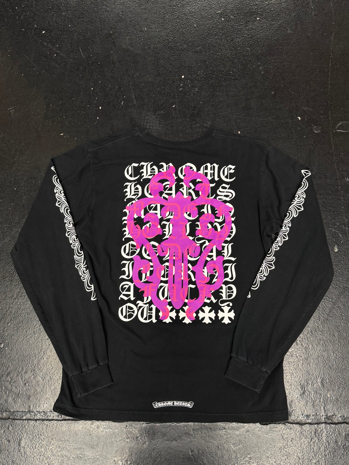 CHROME HEARTS PURPLE VINE DAGGER EYE CHART LONG SLEEVE T-SHIRT (PRE-OWNED)