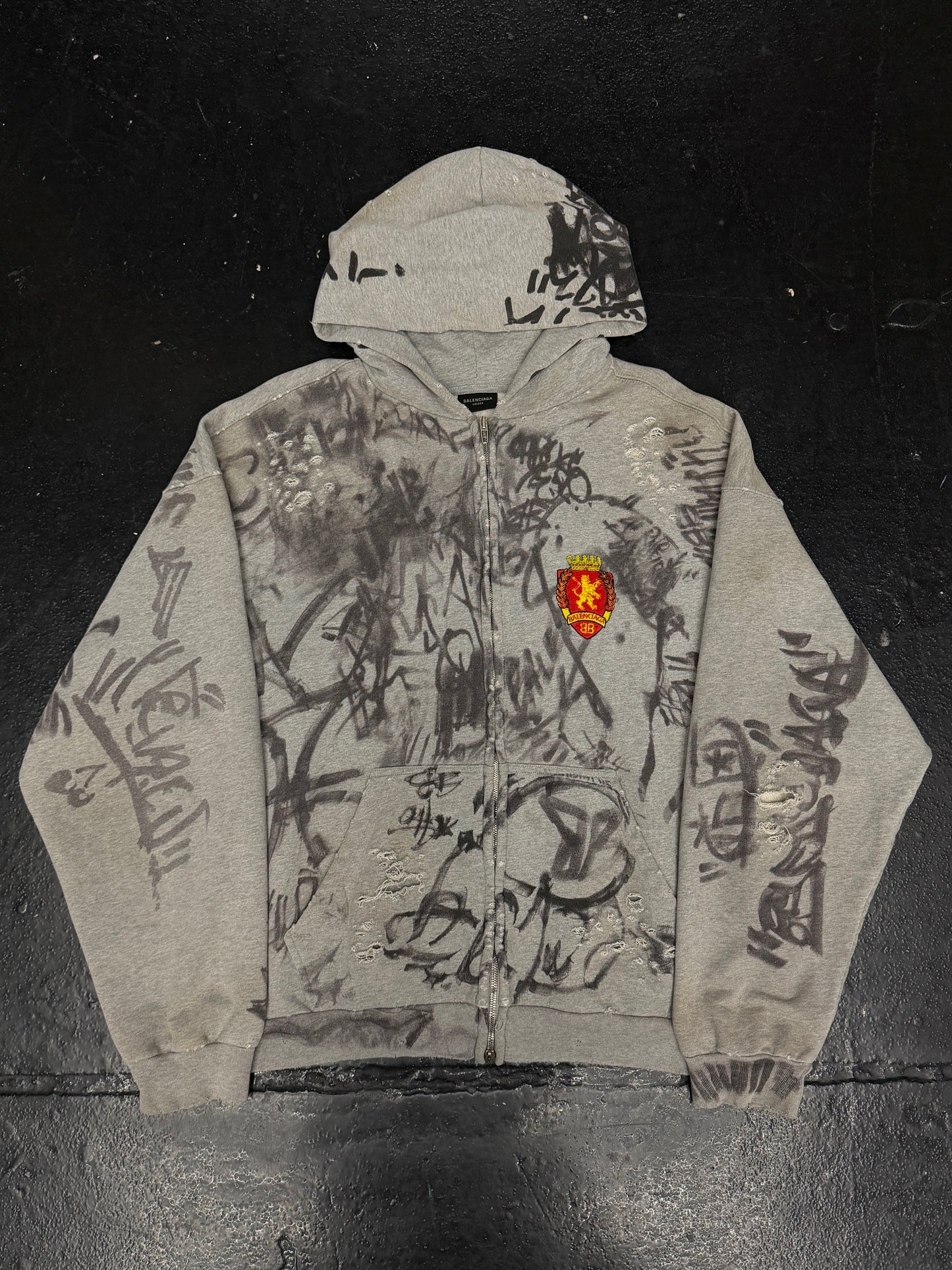 BALENCIAGA GREY SKATER GRAFFITI ZIP UP SWEATSHIRT (PRE-OWNED)