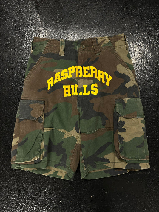 RASPBERRY HILLS CAMO SHORTS (BRAND NEW)